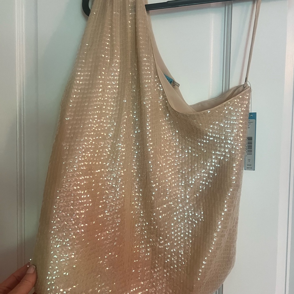 Alice & Olivia Champagne Nude Sequin Top